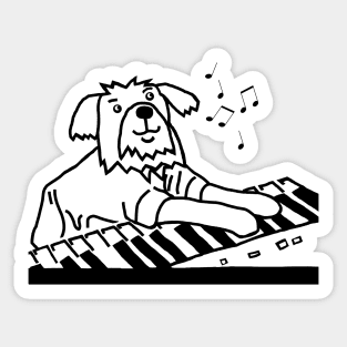 Funny Dog Plays Music on Piano Keyboard Line Drawing Sticker